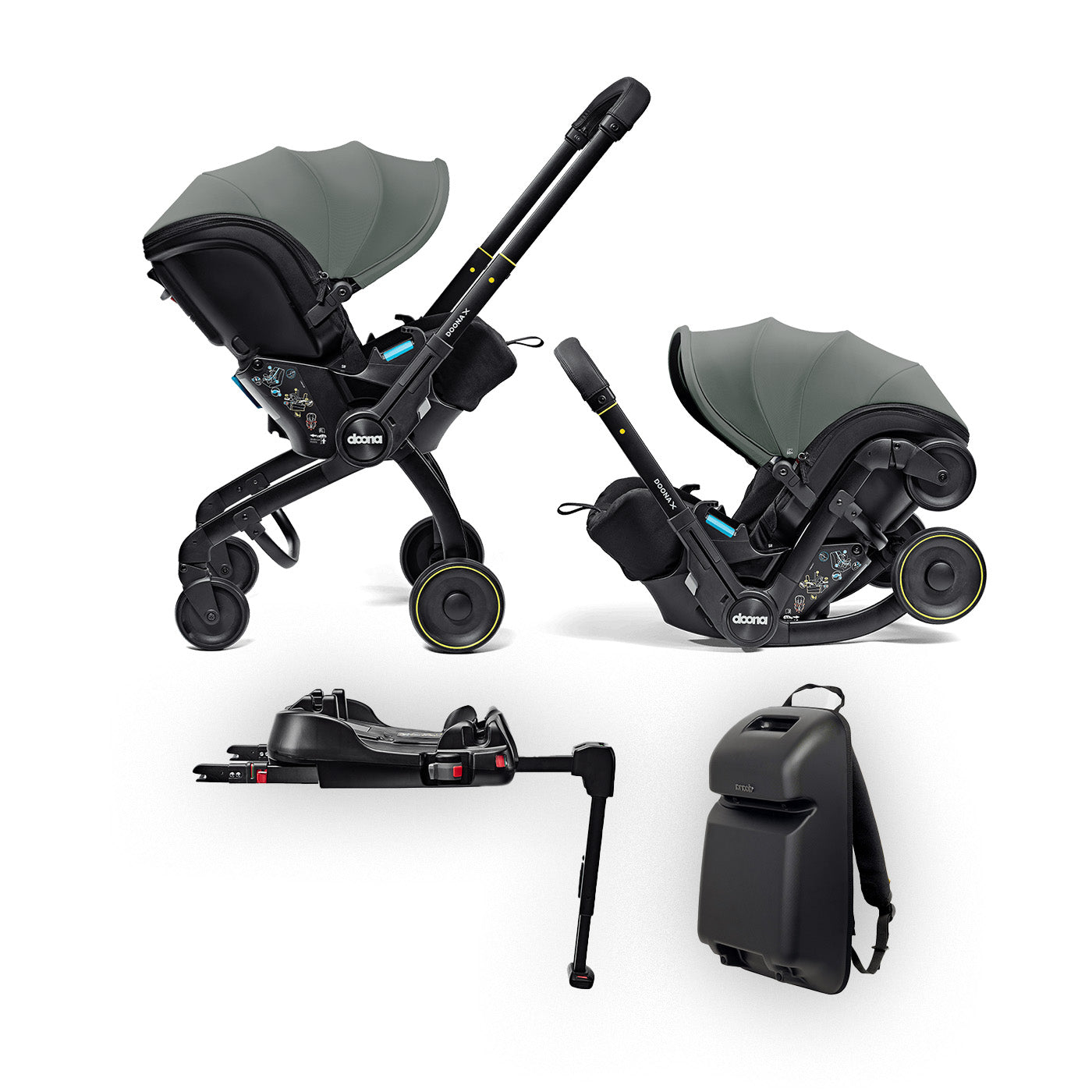 Bundle Doona X - Passeggino & Base ISOFIX & Pack 'n Go Basket